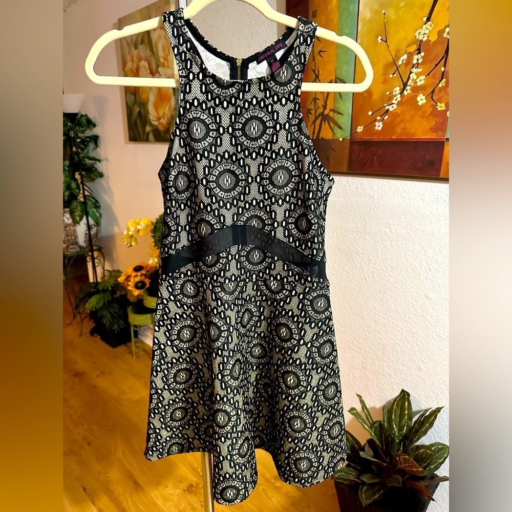 Material Girl black lace with gold lining mini dress size M